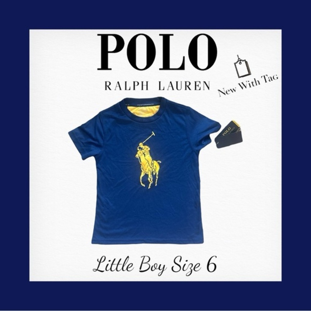 Polo by Ralph Lauren Blue and Yellow Performance Jersey T-Shirt Kids  Size 6